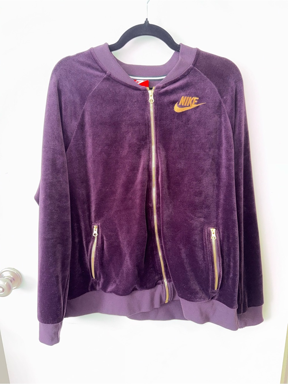 Nike Purple Velour Full Zip Hoodie Jacket Gold Logo Vintage Y2K Athleisure